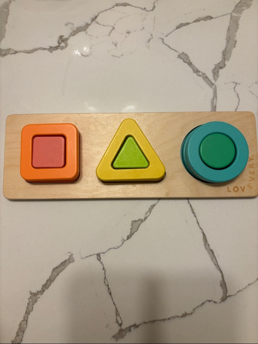 Lovevery Colorful Wooden Shape Sorting Puzzle - Orange, Yellow, Teal